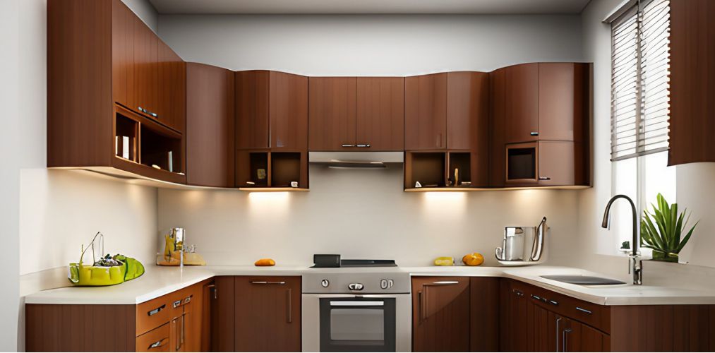 U shaped modular kitchen with wood kitchen cabinets-Beautiful Homes