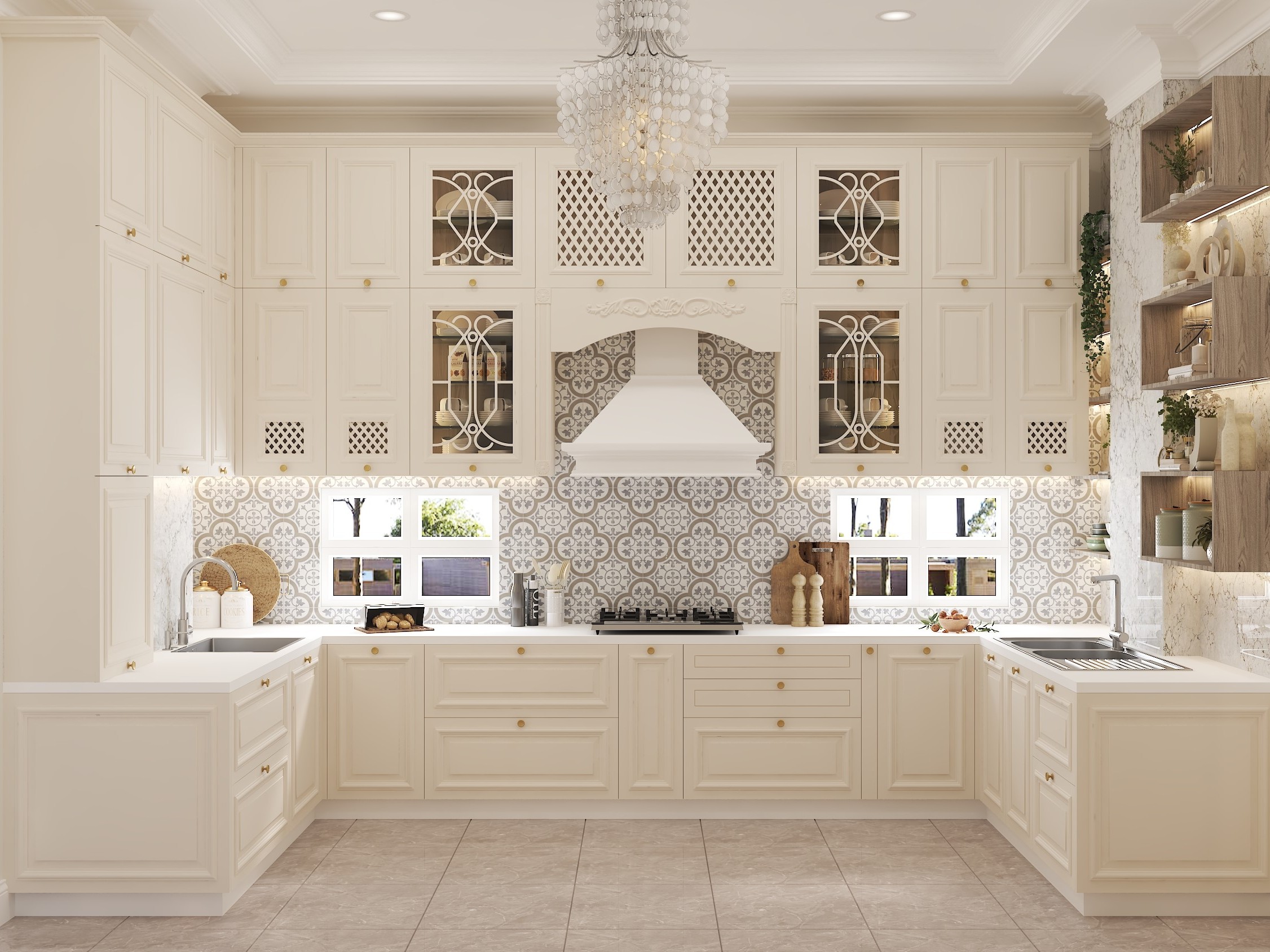 White kitchen with cabinets and modern dado tiles - Beautiful Homes