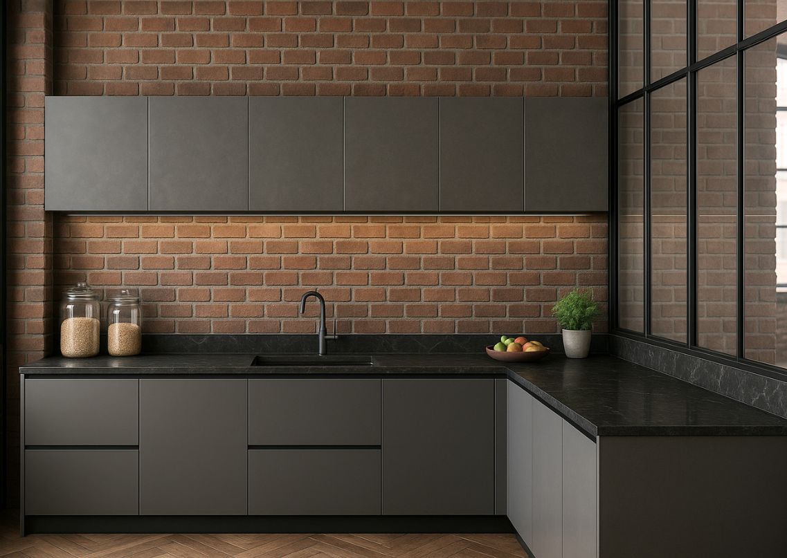 Neutral kitchen with grey cabinets and gold accents - Beautiful Homes