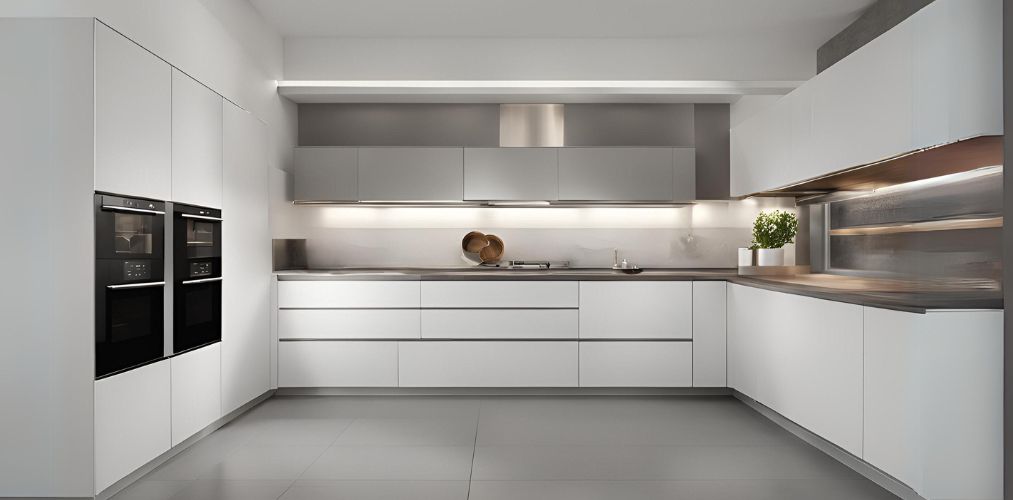 White modern kitchen with grey flooring tiles - Beautiful Homes