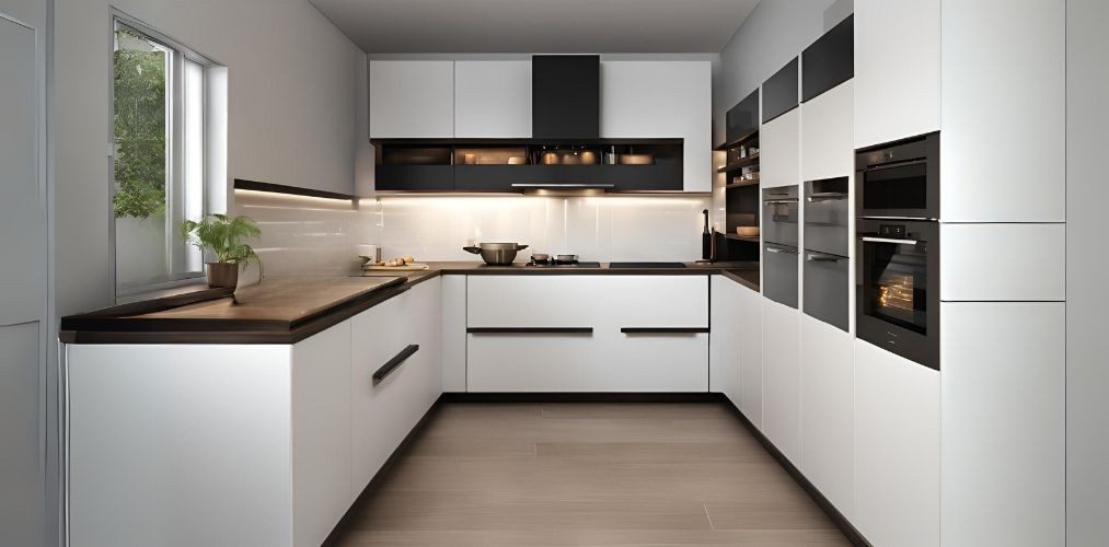 White modular kitchen with wooden countertop - Beautiful Homes