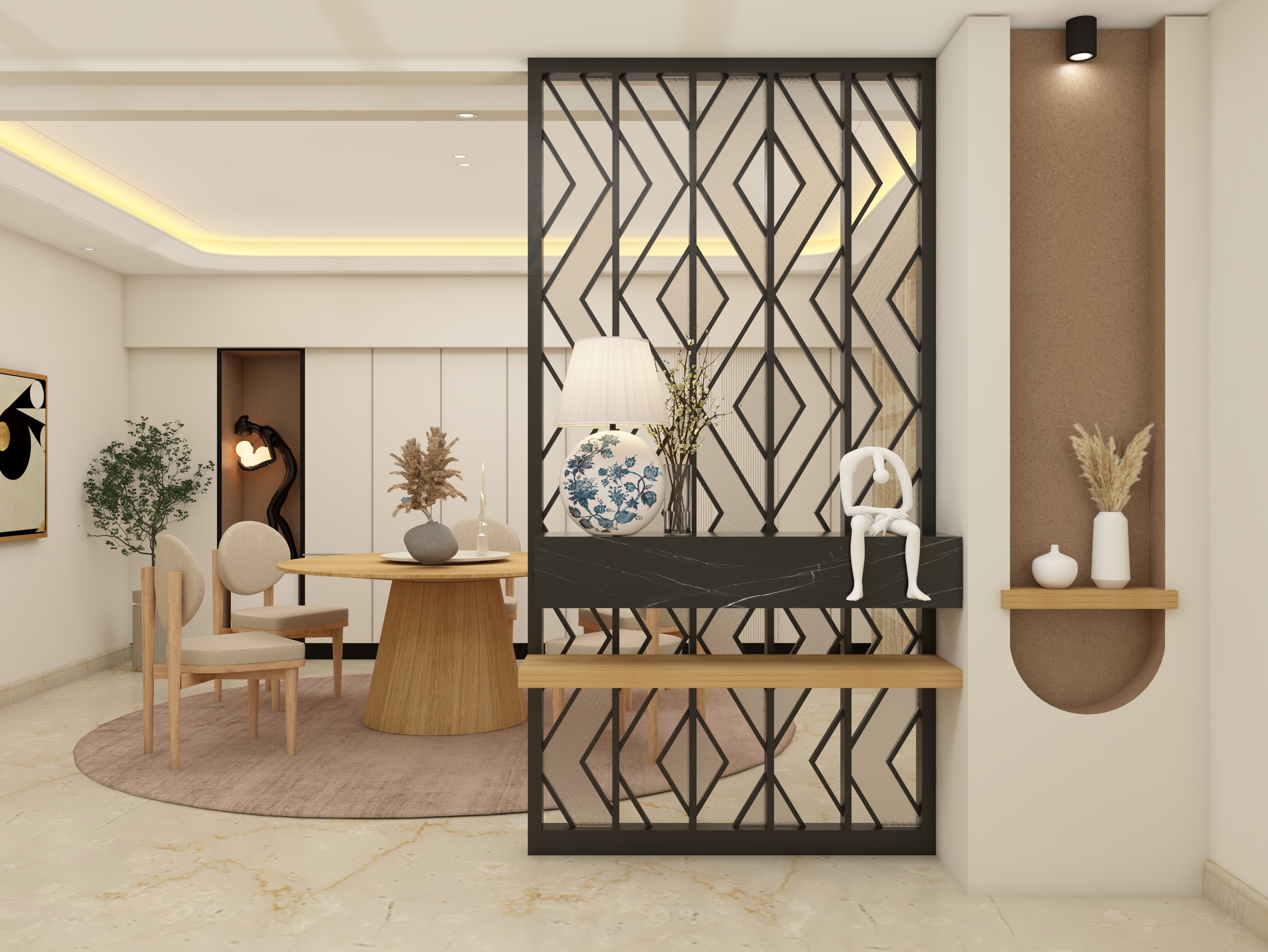 Black metal partition design with geometric patterns - Beautiful Homes