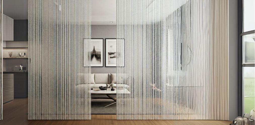Beaded curtain partition for modern living room - Beautiful Homes