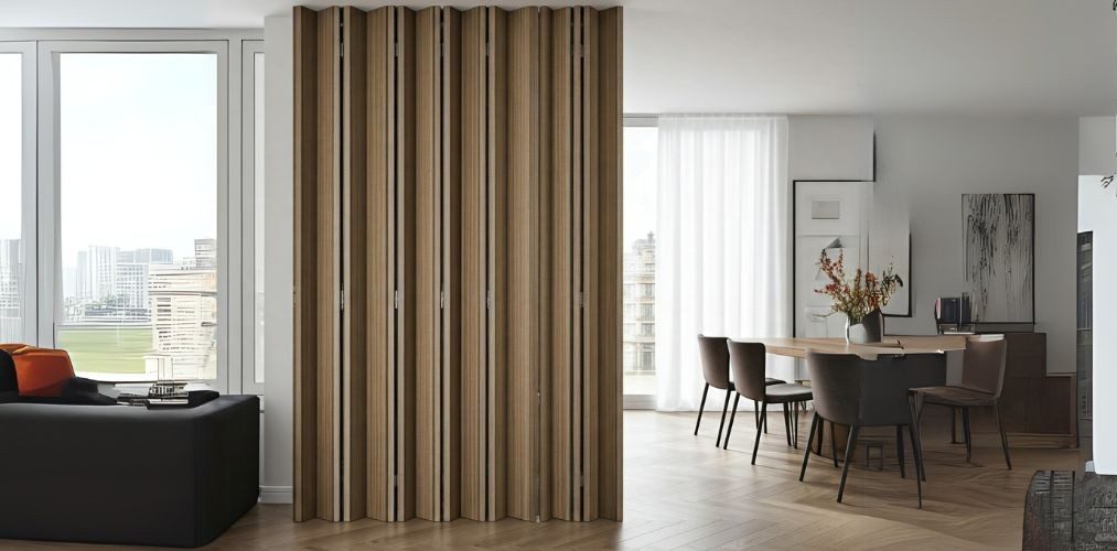 Wooden folding partition in modern interior setting - Beautiful Homes