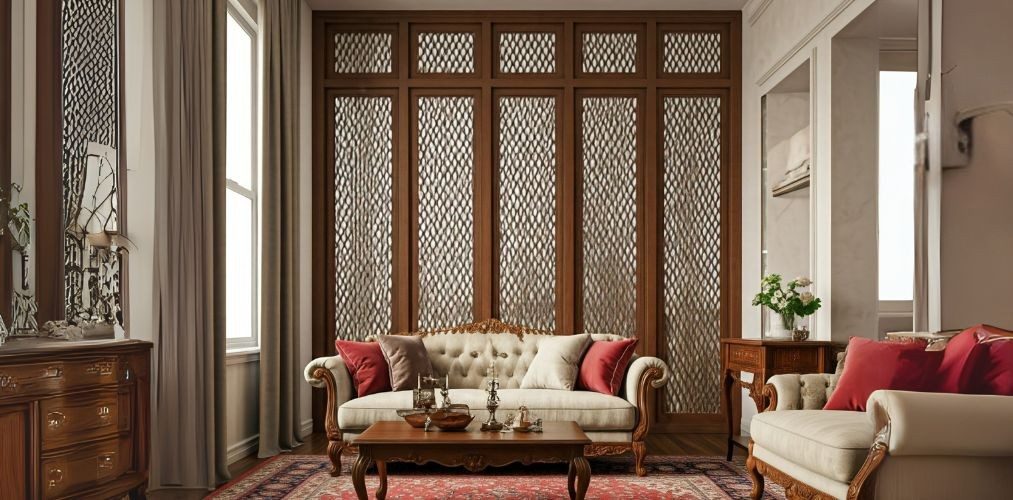 Traditional wooden lattice divider in a classic living room - Beautiful Homes
