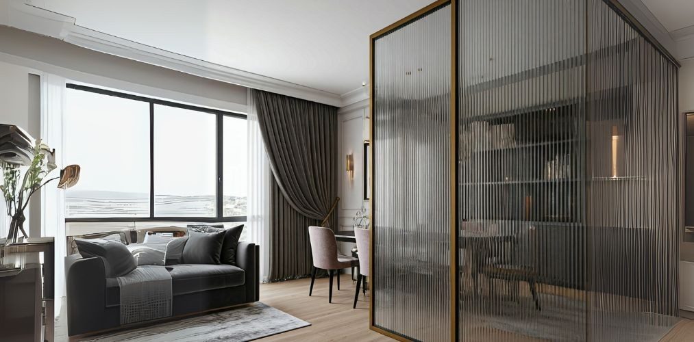 Modern glass partition with metal frame for interiors - Beautiful Homes