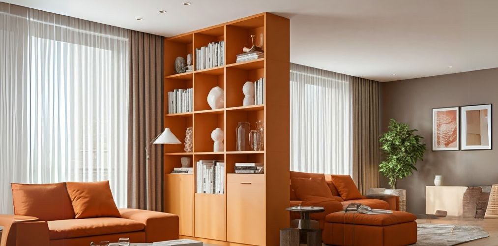 Living room partition with storage design - Beautiful Homes