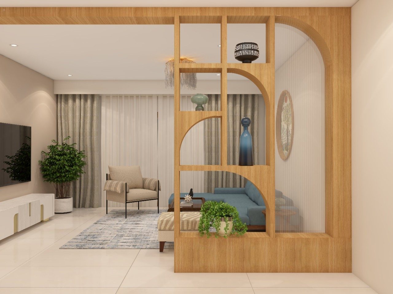 Modern style wooden partition with storage - Beautiful Homes