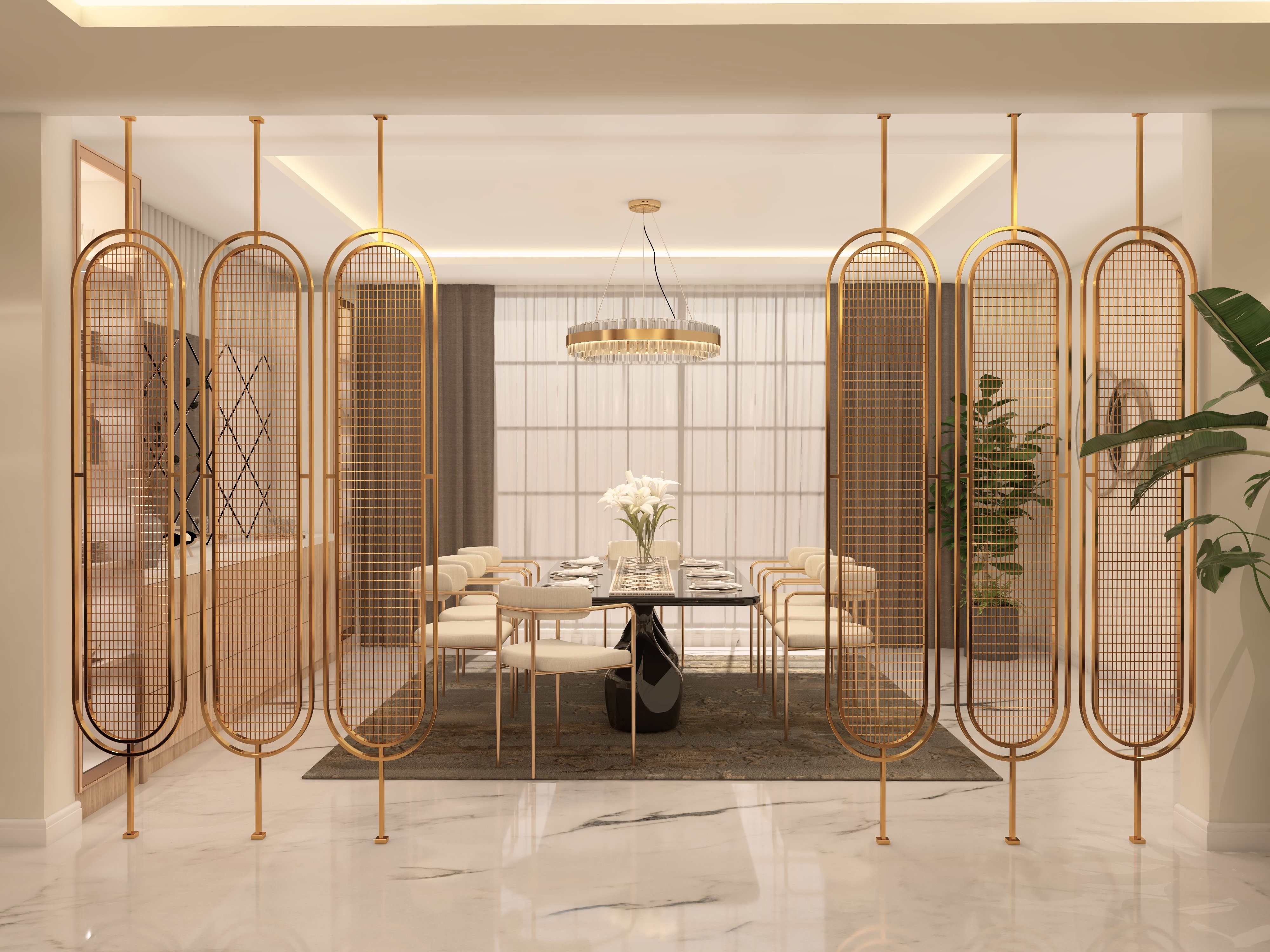 Opulent gold metal partition design with CNC cut - Beautiful Homes