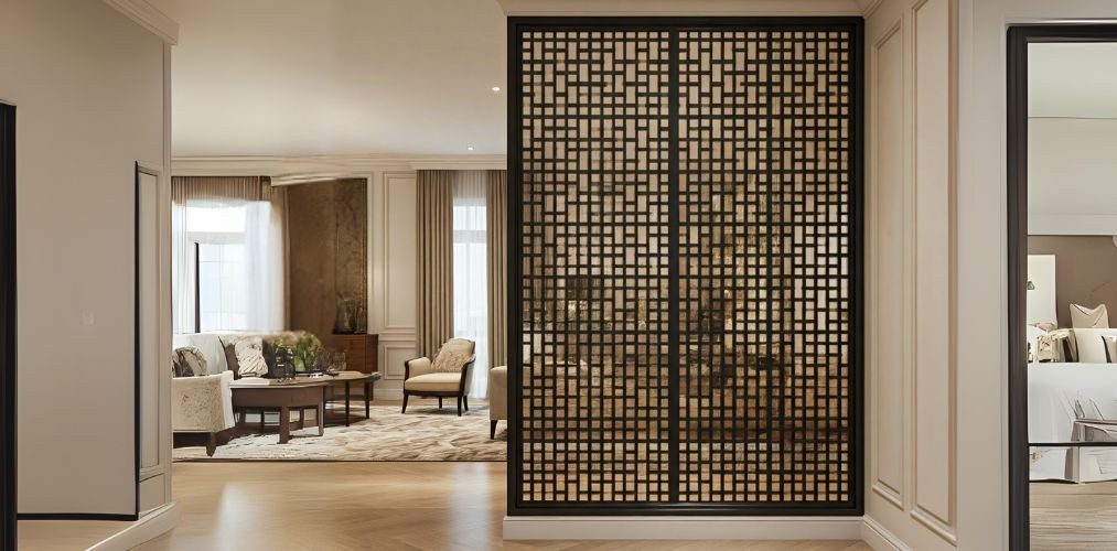 Wooden grid partition with geometric design - Beautiful Homes