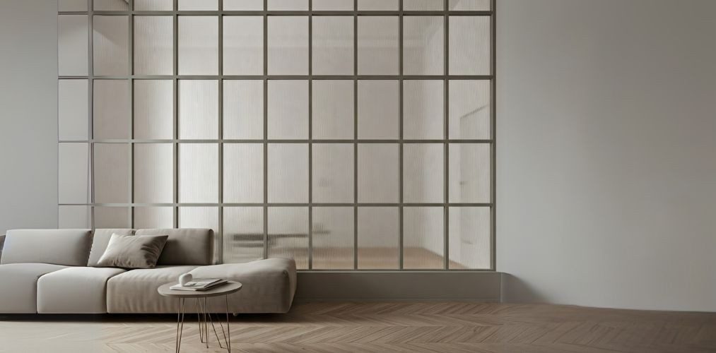 Modern frosted glass divider with black frames - Beautiful Homes