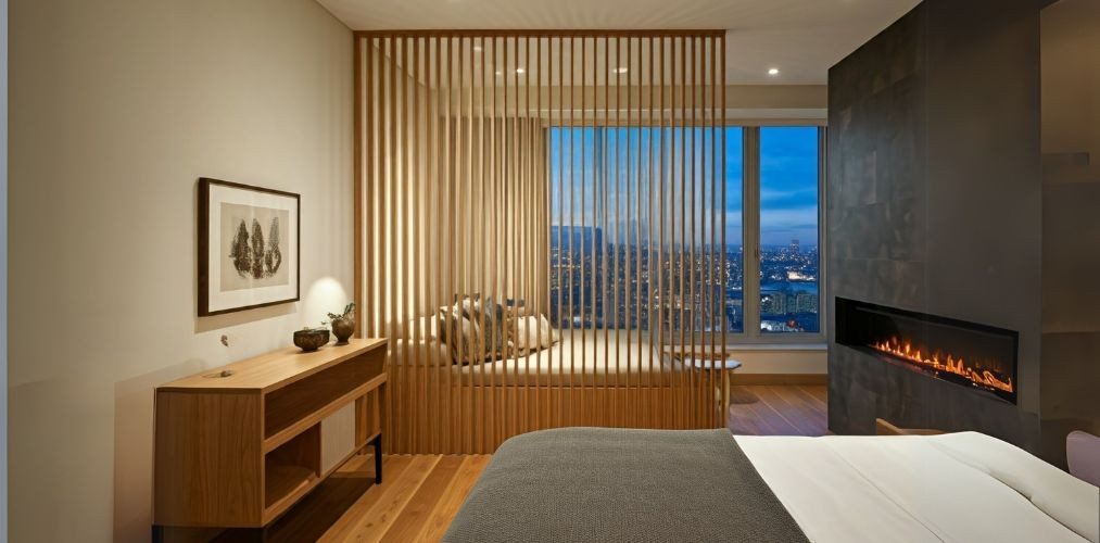 Wooden fluted partition for bedroom - Beautiful Homes