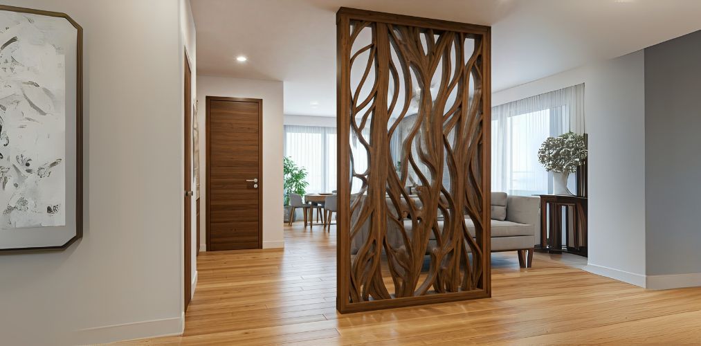 Carved wooden partition with swirl pattern design - Beautiful Homes