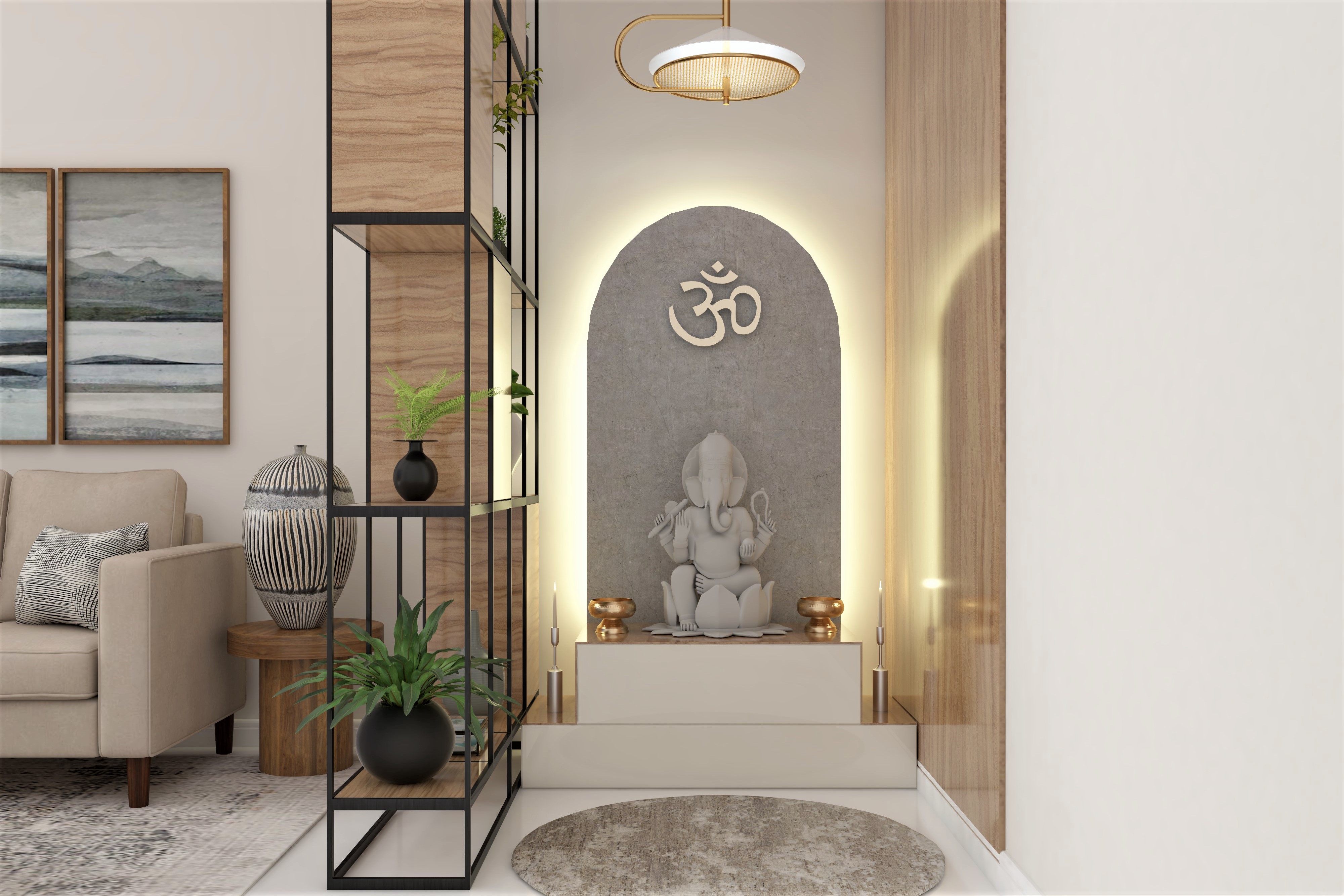 Small Modern Pooja Room Designs with Lights - Beautiful Homes