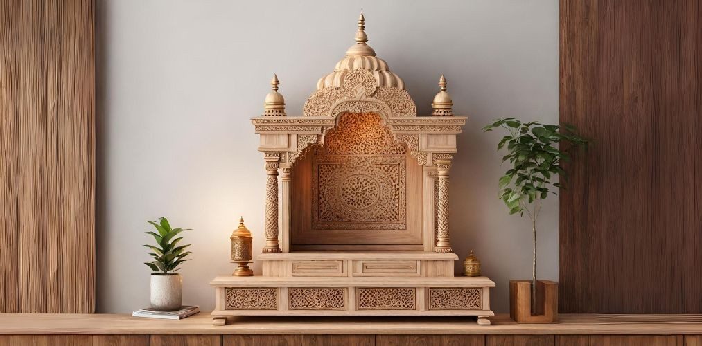 Light wood small puja setup for home - Beautiful Homes