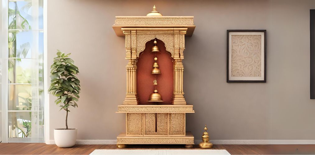 Mandir design with traditional elements in wood-Beautiful Homes