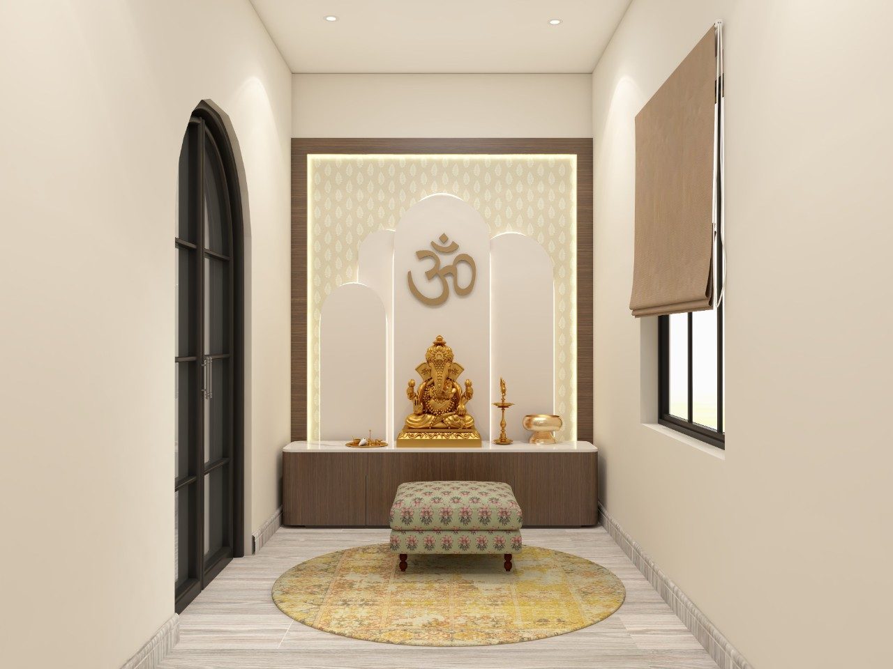 Modern contemporary puja room with decorative wall panel - Beautiful Homes