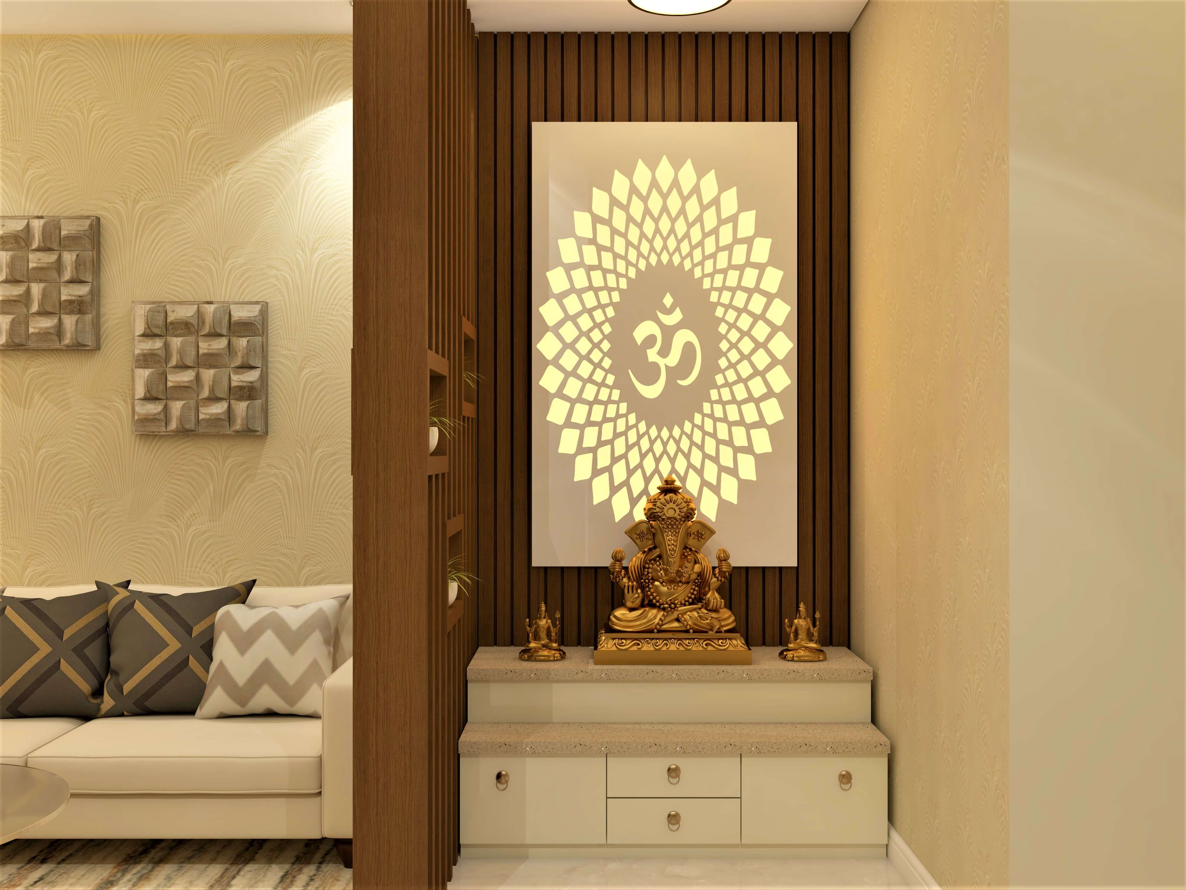 Modern pooja unit design with partition - Beautiful Homes