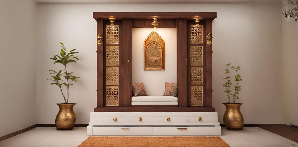Modern puja room with panelled door - Beautiful Homes