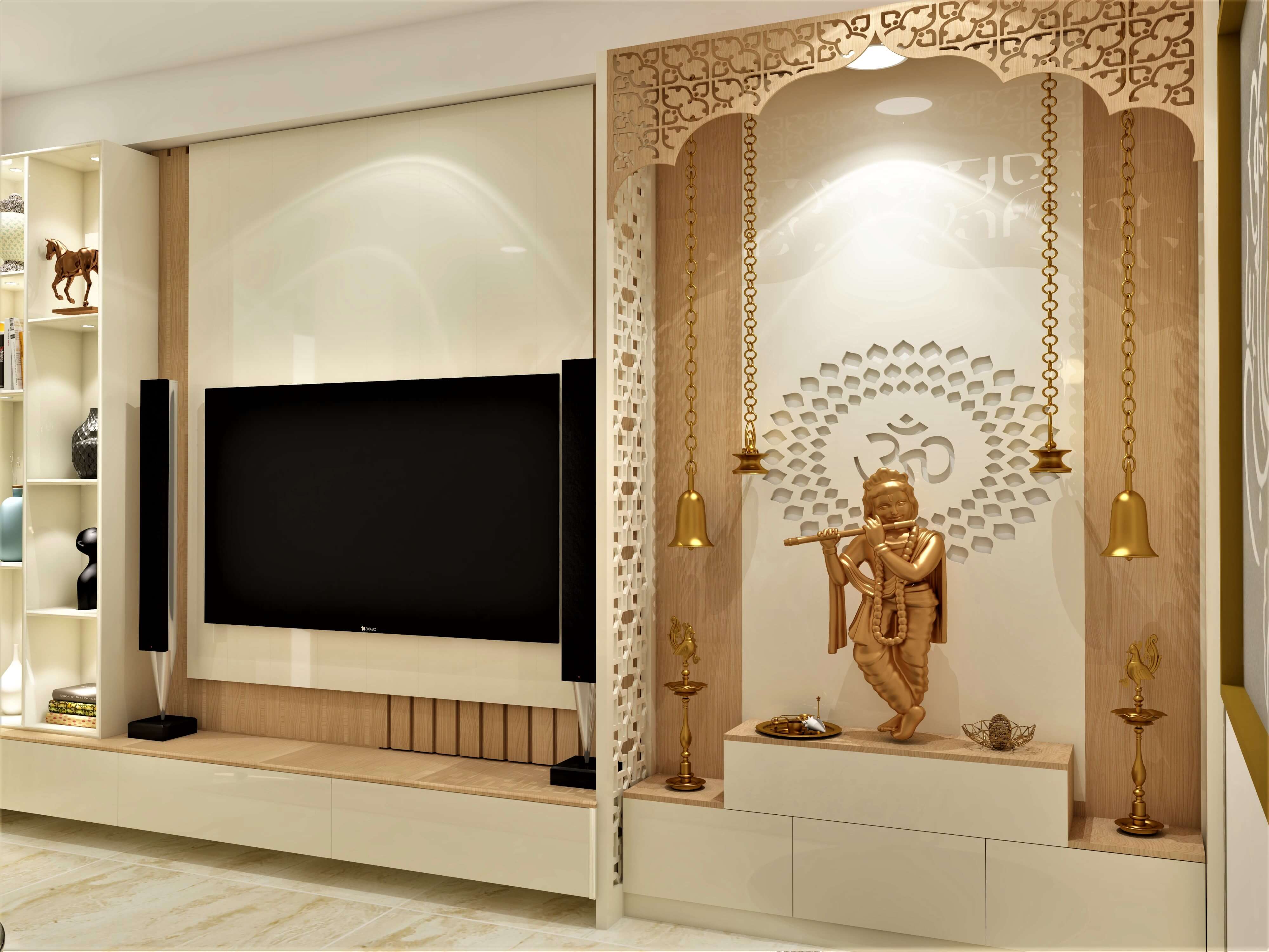 Modern spacious pooja unit design with CNC panel - Beautiful Homes