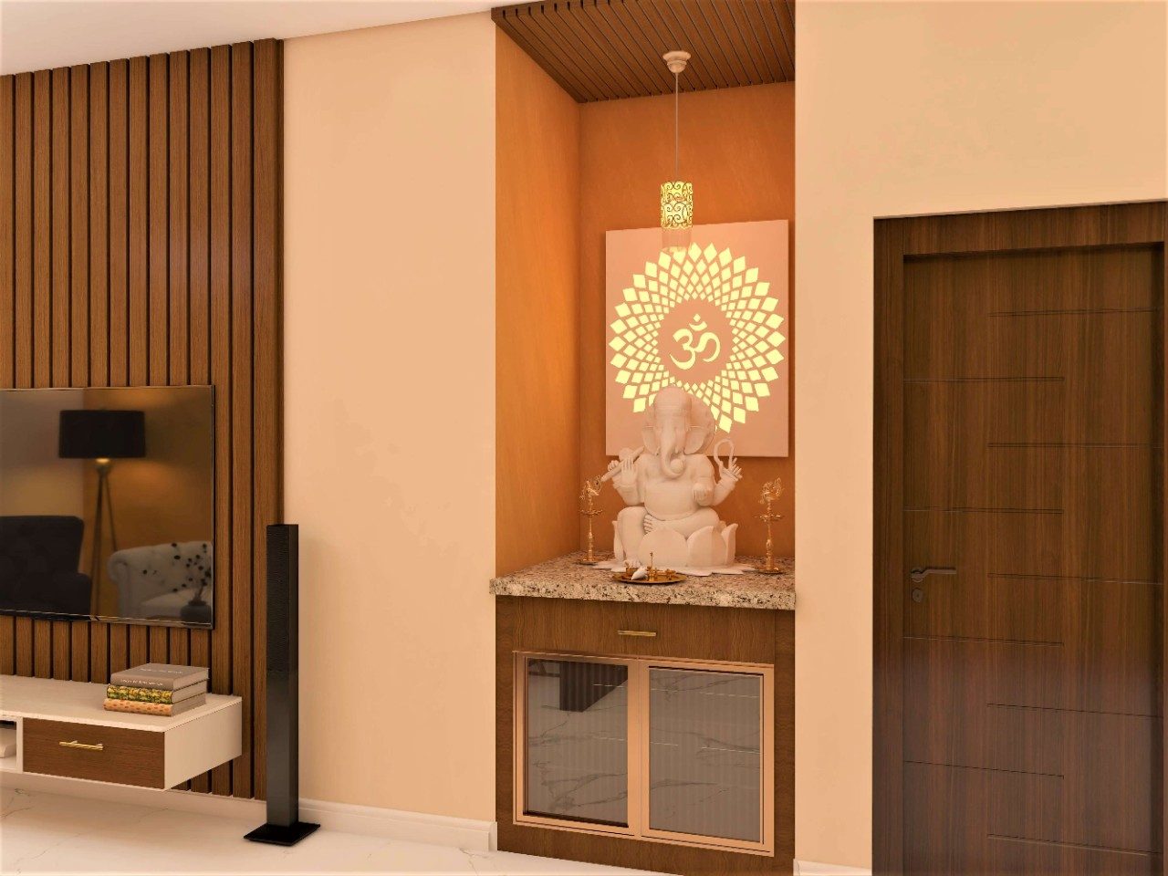 Simple and compact pooja unit design - Beautiful Homes