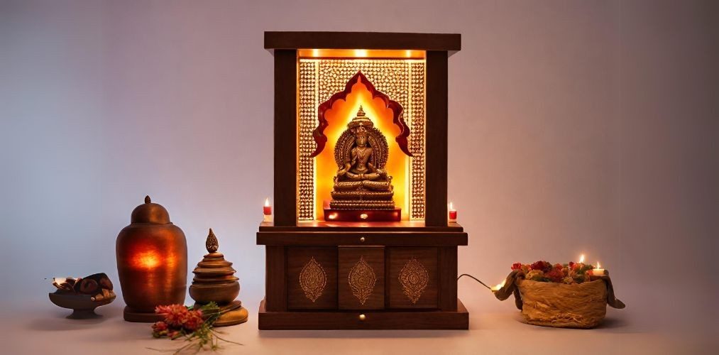 Small mandir design with backlit panel - Beautiful Homes