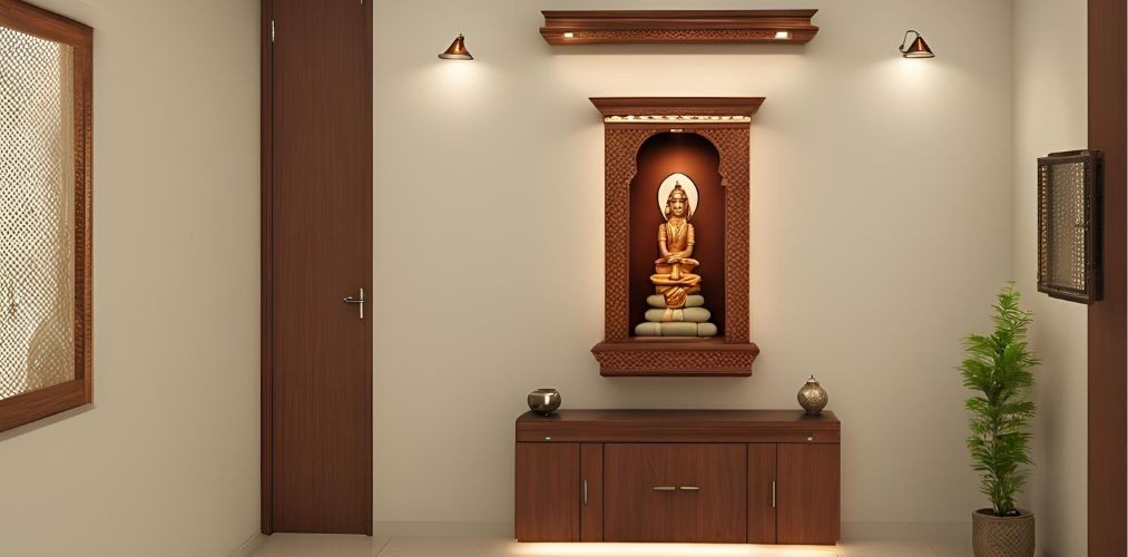 Small mandir unit in wall niche of living room - Beautiful Homes