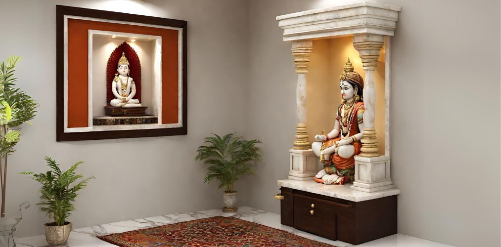 Small marble puja room for home with drawer - Beautiful Homes