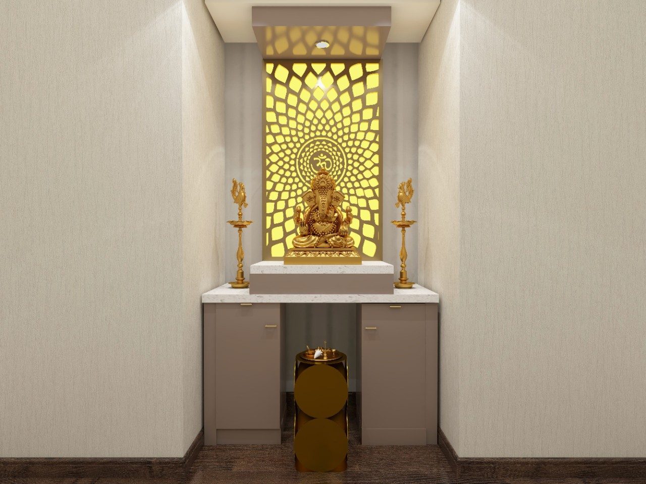 Small pooja room with back lit panel - Beautiful Homes