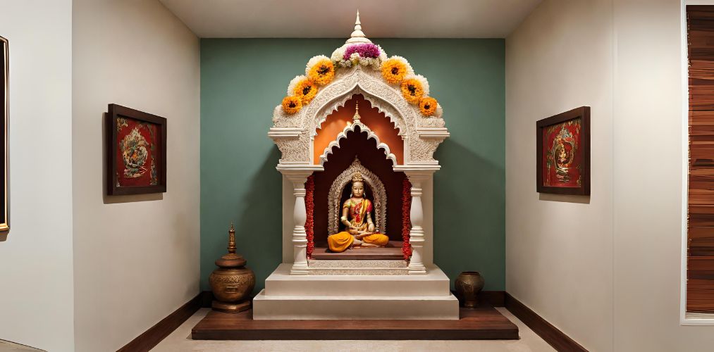 Small puja room with white marble - Beautiful Homes