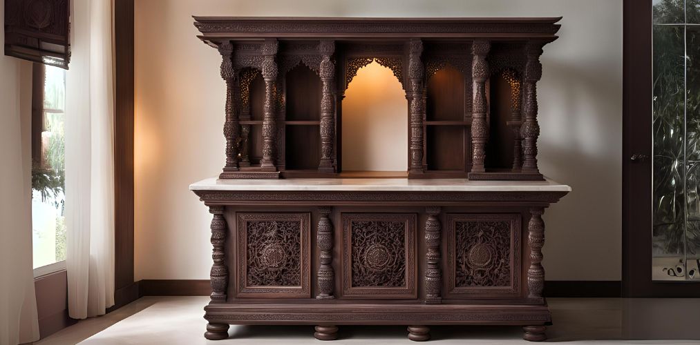 Traditional dark wood and marble mandir design - Beautiful Homes