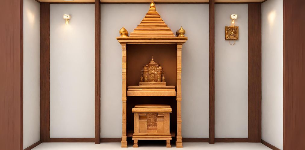 Traditional mandir design with seating - Beautiful Homes
