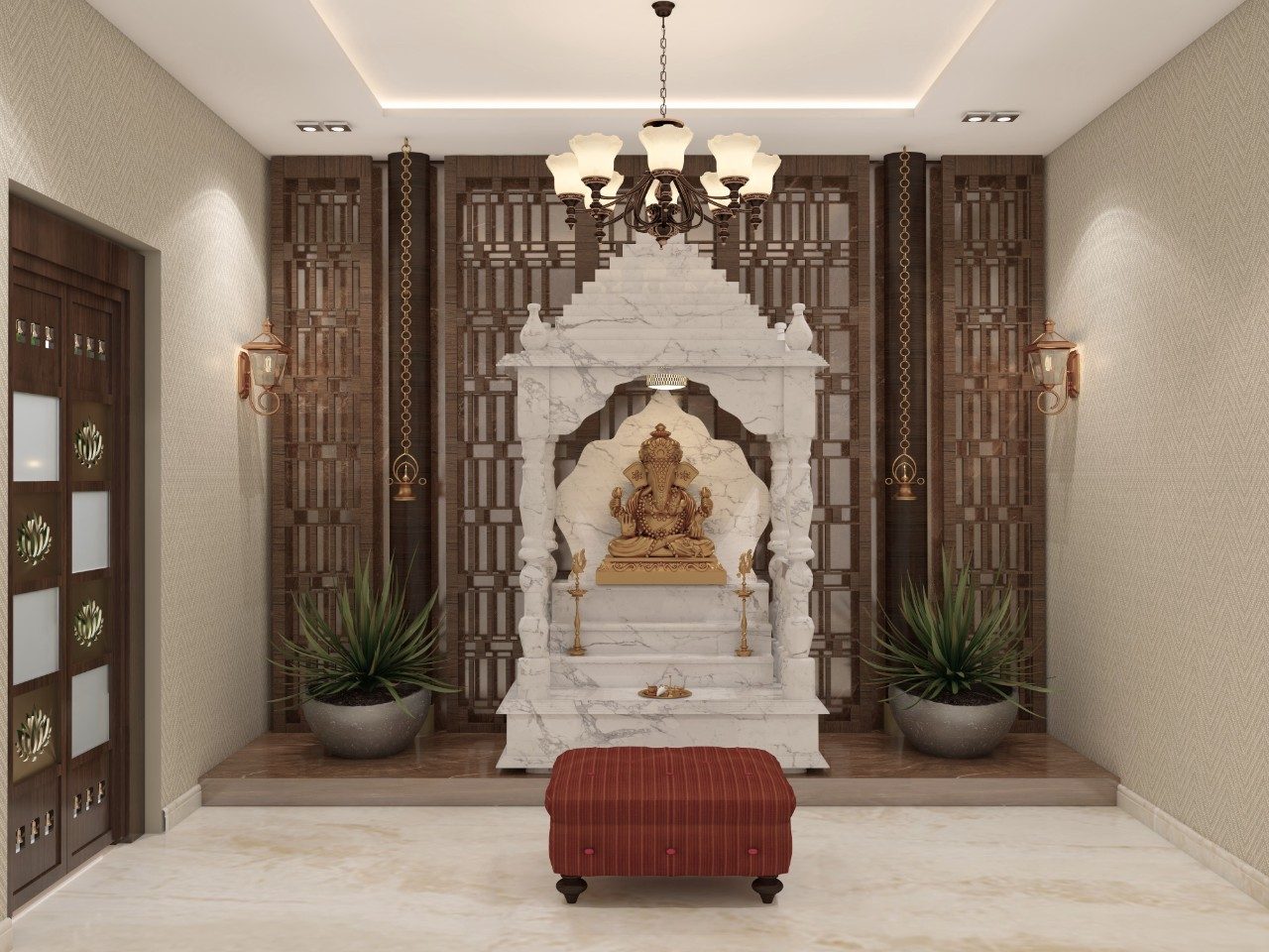 Modern pooja room with marble mandir - Beautiful Homes