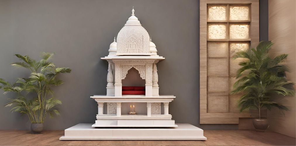 Traditional white mandir for indian puja room-Beautiful Homes