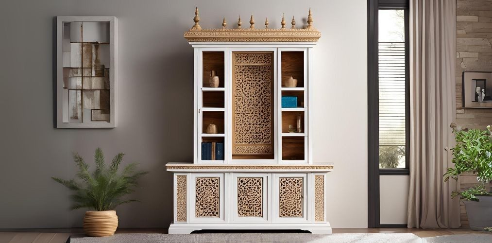 White and light wood mandir unit - Beautiful Homes