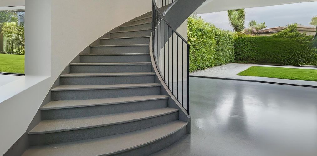 Curved staircase design with matte granite finish - Beautiful Homes