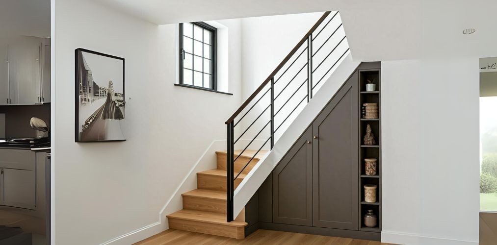 Small storage with display shelves under a staircase - Beautiful Homes