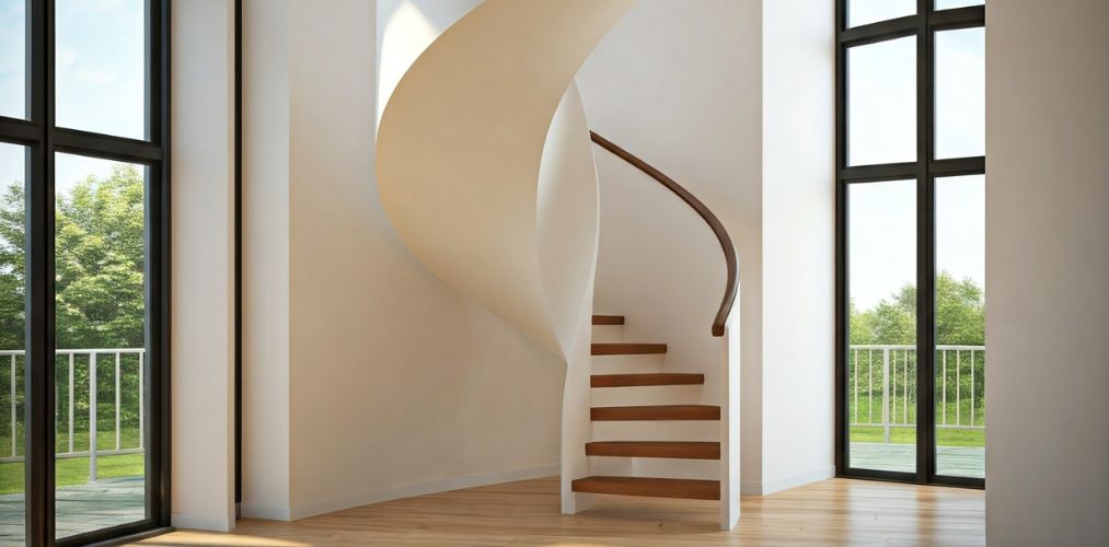 Spiral staircase with wooden steps and natural light - Beautiful Homes