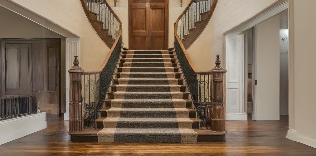 Traditional iron railing for a bifurcated staircase - Beautiful Homes