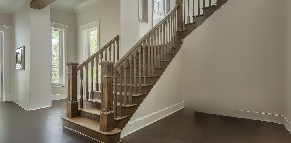 Traditional wooden railing with post for l-shaped staircase - Beautiful Homes