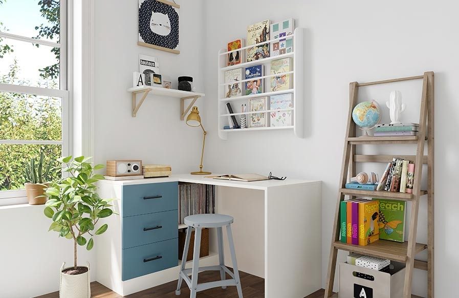 DIY bookshelf ideas for your all white study room design - Beautiful Homes