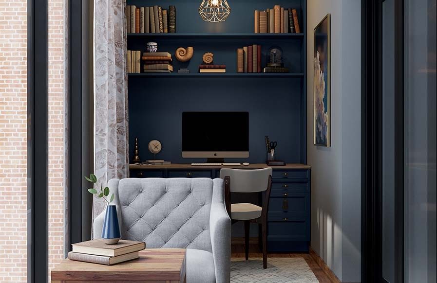 Navy blue study room ideas with shelves for your home - Beautiful Homes