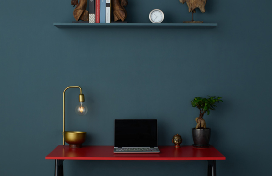 Minimal blue study room with minimal study table for your home - Beautiful Homes
