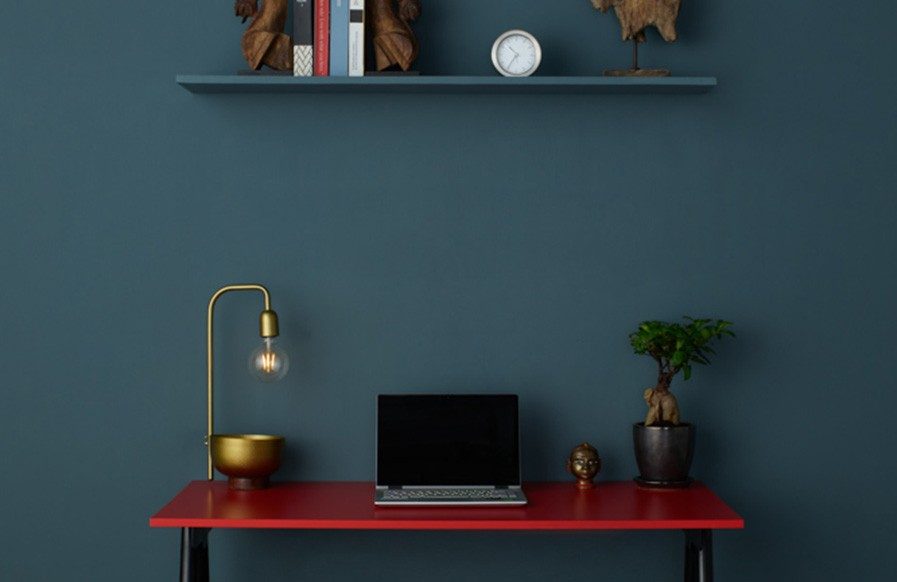 Minimal blue study room with minimal study table for your home - Beautiful Homes