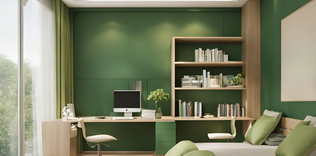 Green and beige study room in bedroom - Beautiful Homes