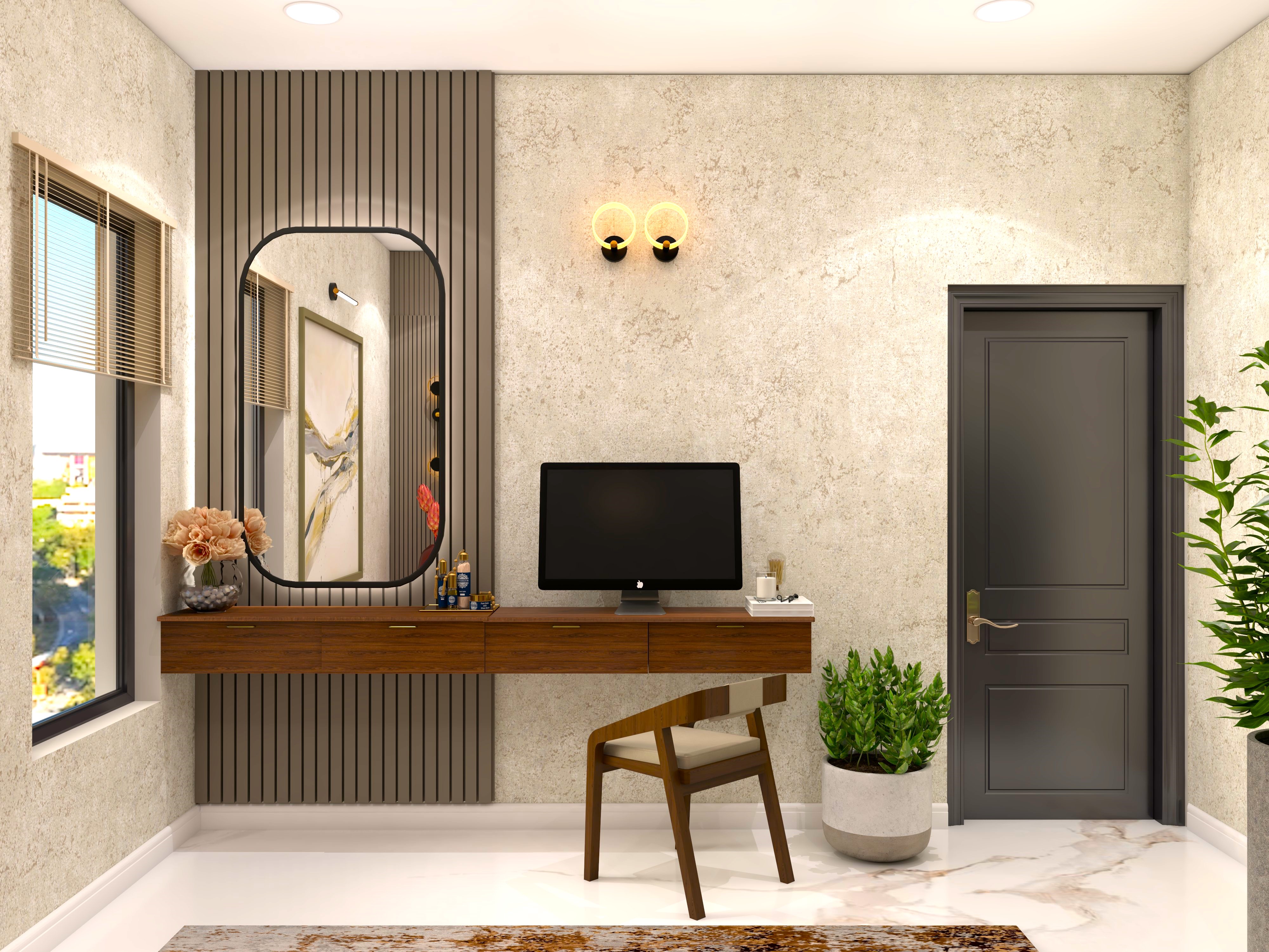 Luxury dresser wall with fluted paneling and study table-Beautiful Homes