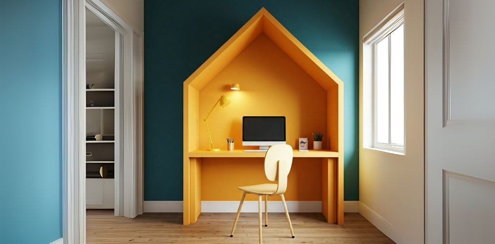 colourful Workspace with Unique Shelving - Beautiful Homes