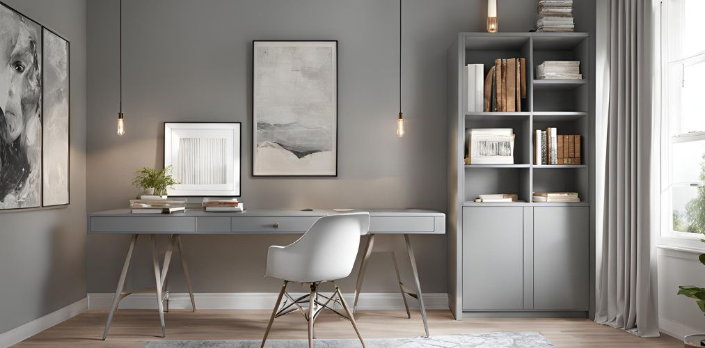 Modern study room with grey wall and white chair - Beautiful Homes