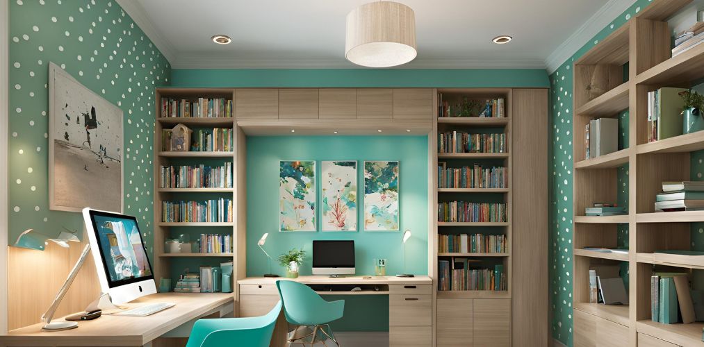 Modern wood and aqua green study room for two - Beautiful Homes