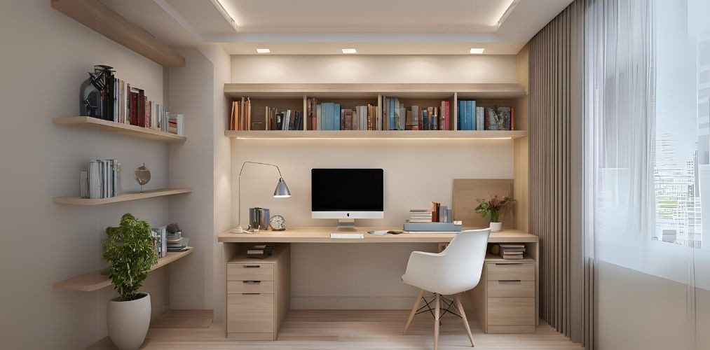 Simple study room with wall niche study table - Beautiful Homes